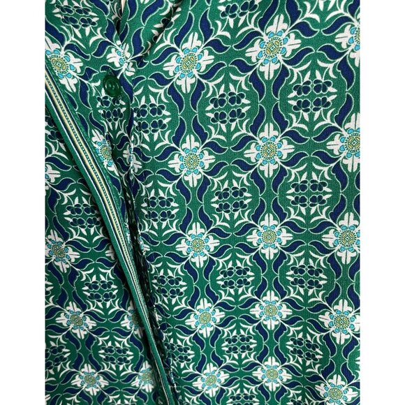 NWT Max Studio 2X Long Sleeve Button Down Dress Green Blue White Tie Back - Picture 8 of 9